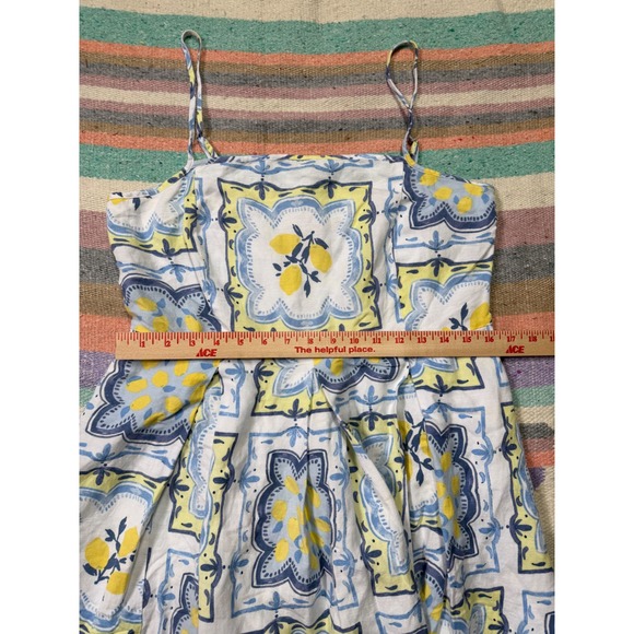 LOFT Blue & Yellow Linen Blend Tile Print Midi Dress – 45" Length - Picture 6 of 8